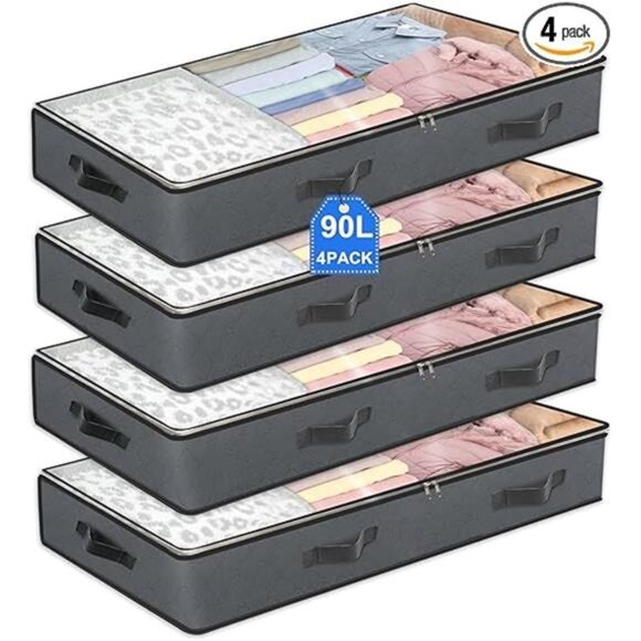 4 Pack Under Bed Storage, 90L Collapsible Closet Containers Organizers - Picture 7 of 7
